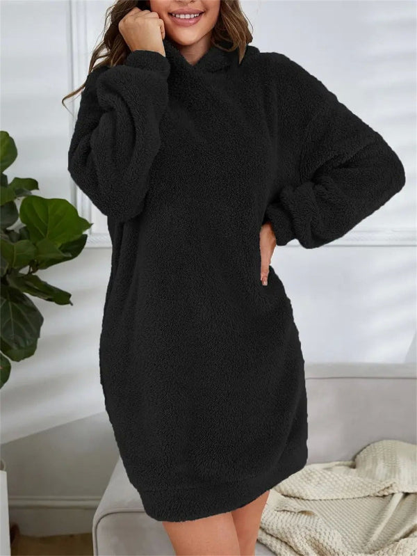 Street Wave Plush Teddy Hoodie Dress For Women Ultra Cozy PlusSize Fleece Mini Lounge Wear