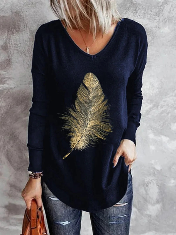 Nordisk-Flair Cozy Women’s Relaxed Fit Pullover Sweater With Feather Accent