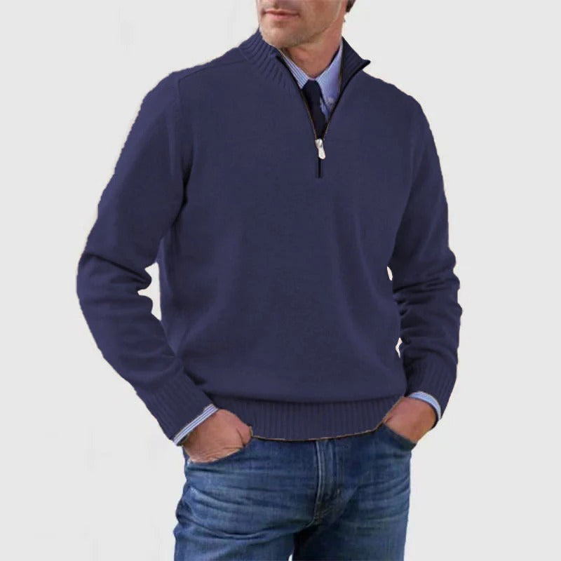 Mens Quarter Zip Sweater for Business Casual Office Attire Sharp Professional Look Knit Pullover by Street-Wave