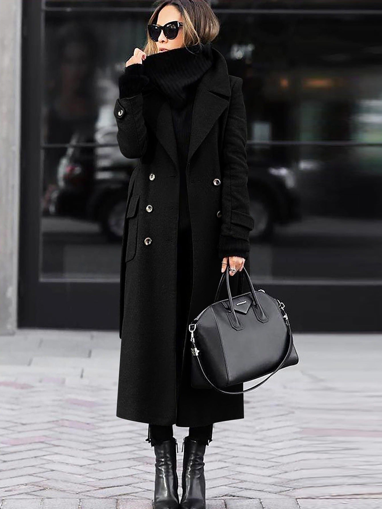 Streetwave Womens Wool Coat With Figure Flattering Fit And Double Breasted Buttons Full Length