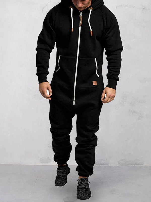 Street Wave Mens Fleece Jumpsuit Hooded Zipper Cozy Warm