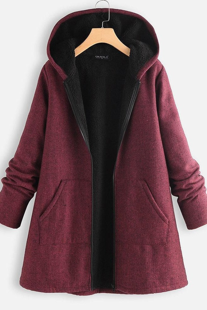 Street Wave Womens Hooded Coat Fleece Lined Oversized Mid Thigh Warmth