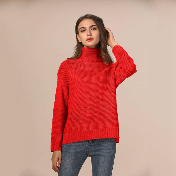 Street Wave Women's Knitted Sweater Relaxed Fit Turtleneck Wool Blend Cozy