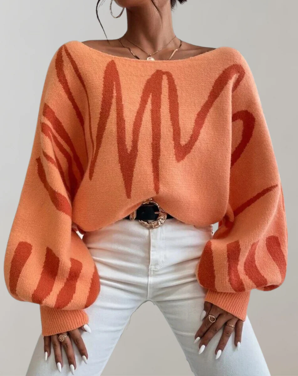 Street Wave Chic Off Shoulder Knitted Top For Women Lantern Sleeves Cropped