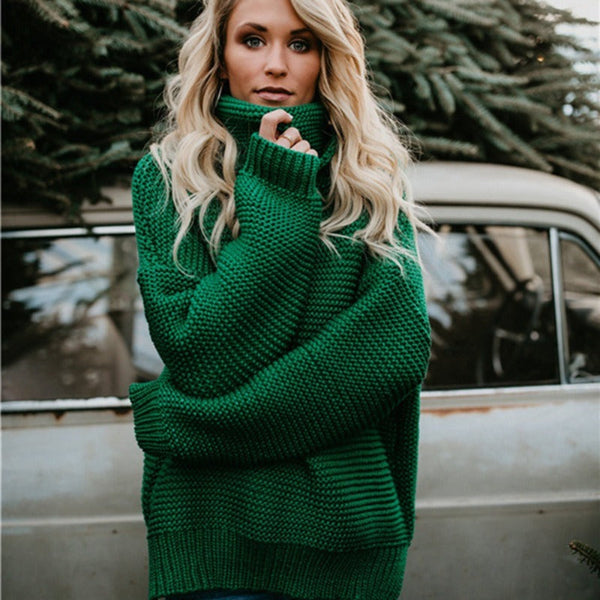Street Wave Women's Knitted Sweater Relaxed Fit Turtleneck Wool Blend Cozy