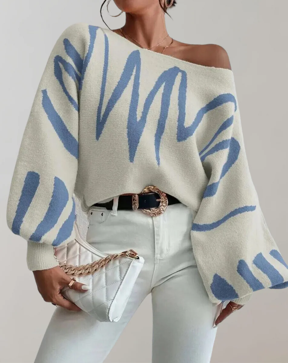 Street Wave Chic Off Shoulder Knitted Top For Women Lantern Sleeves Cropped