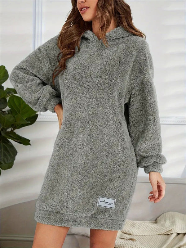 Street Wave Plush Teddy Hoodie Dress For Women Ultra Cozy PlusSize Fleece Mini Lounge Wear
