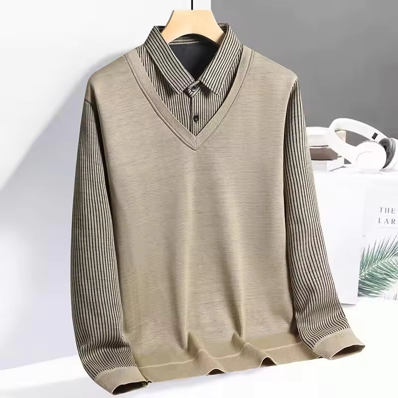 Street-Wave Mens Polo Sweatshirt Versatile Layered Look