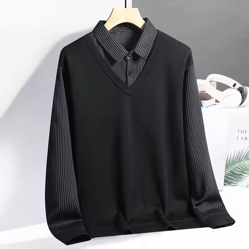 Street-Wave Mens Polo Sweatshirt Versatile Layered Look