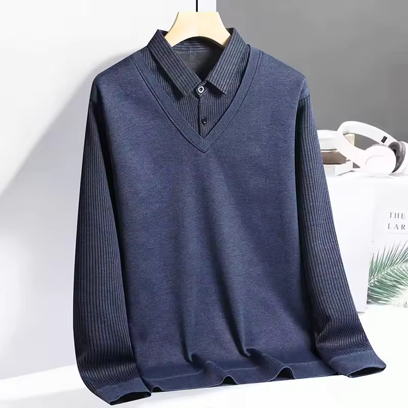 Street-Wave Mens Polo Sweatshirt Versatile Layered Look