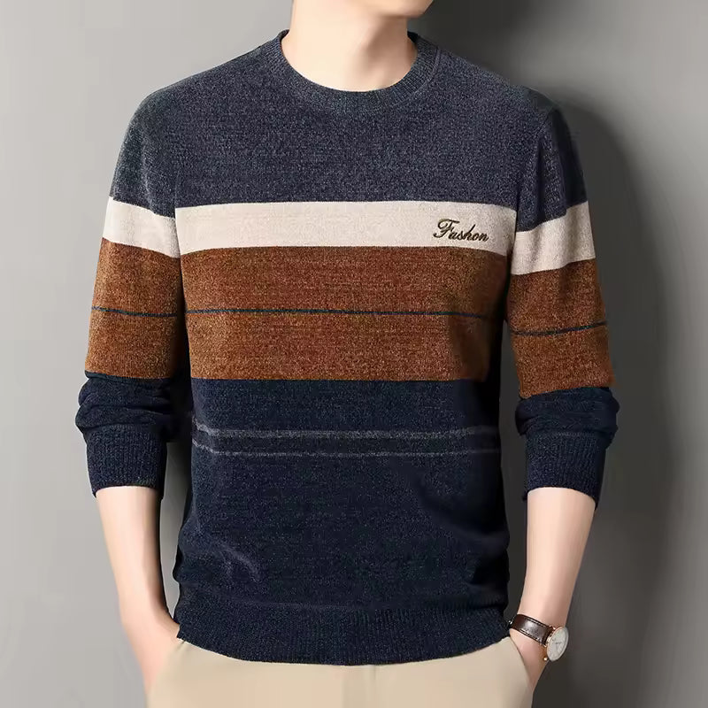 Street-Wave Nordisk Flair Wool Blend Mens Pullover Sweater Striped Crew Neck