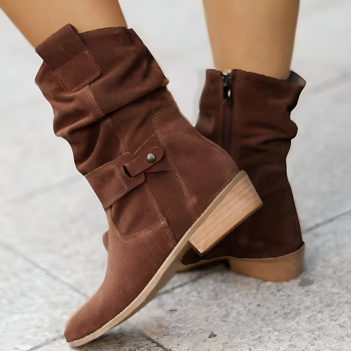 Street Wave Suede Ankle Boots For Women, Casual Chic With Adjustable Strap And Zipper