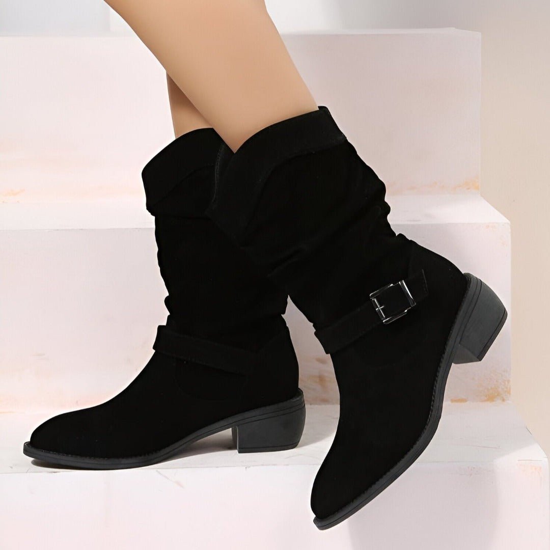 Street Wave Suede Ankle Boots For Women, Casual Chic With Adjustable Strap And Zipper