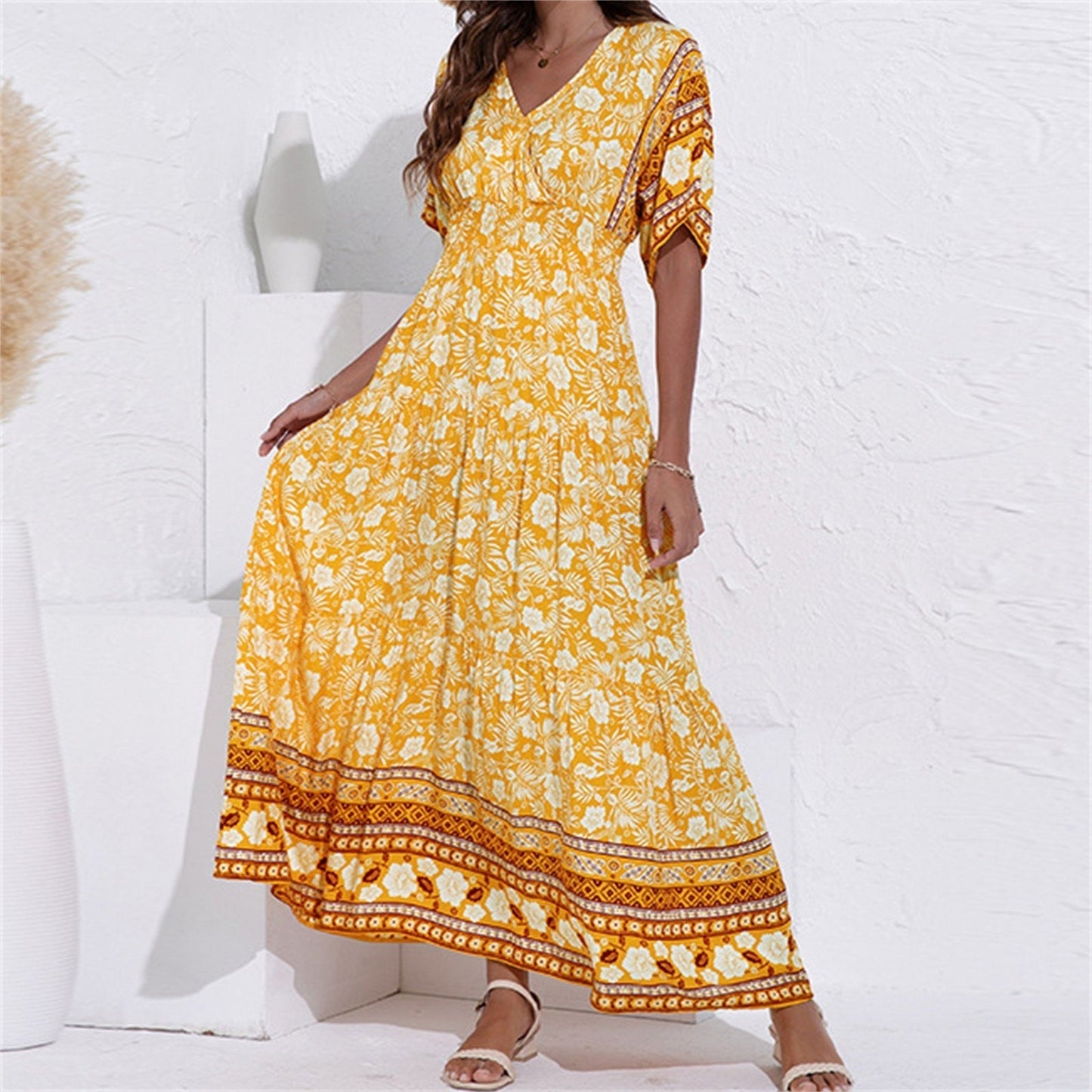 Isabelle – Bohemian Floral V-Neck Beach Maxi Dress For Women