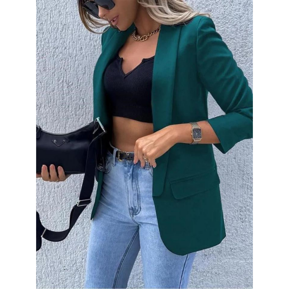 Street-wave Tailored Blazer With Three-Quarter Sleeves For Women, Chic Effortless Office Essential