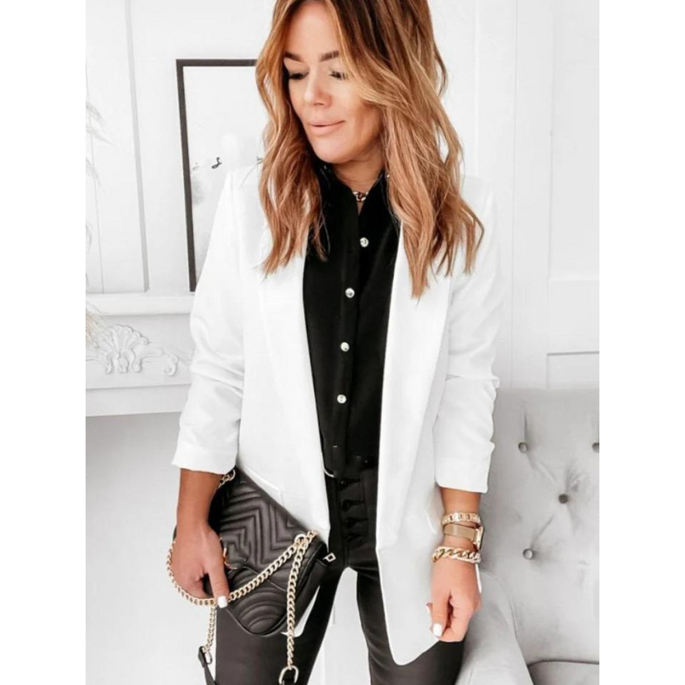 Street-wave Tailored Blazer With Three-Quarter Sleeves For Women, Chic Effortless Office Essential