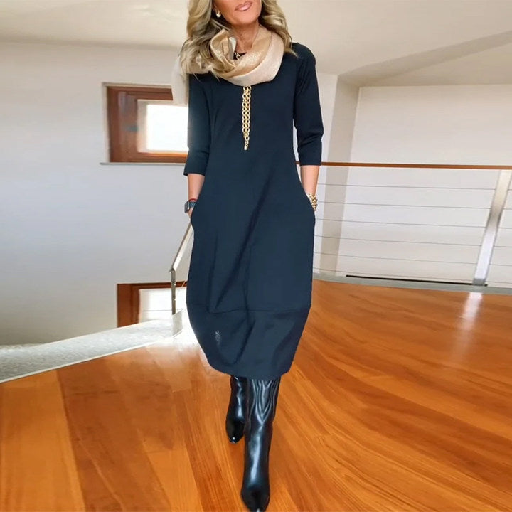 Women's Midi Dress with Side Slit and Fitted Design