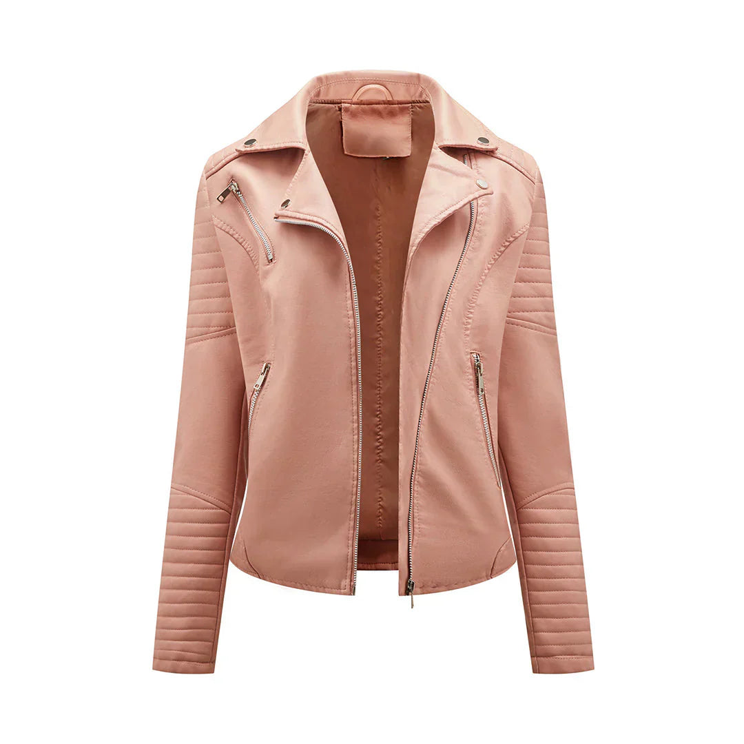 Street-wave Norie PU Leather Jacket For Women Luxury Look Durable Easy Care Quilted Shoulders