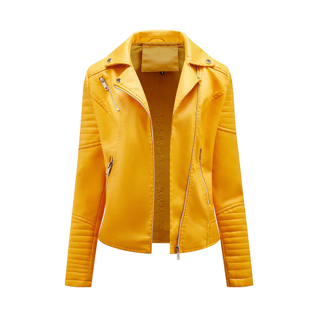 Street-wave Norie PU Leather Jacket For Women Luxury Look Durable Easy Care Quilted Shoulders