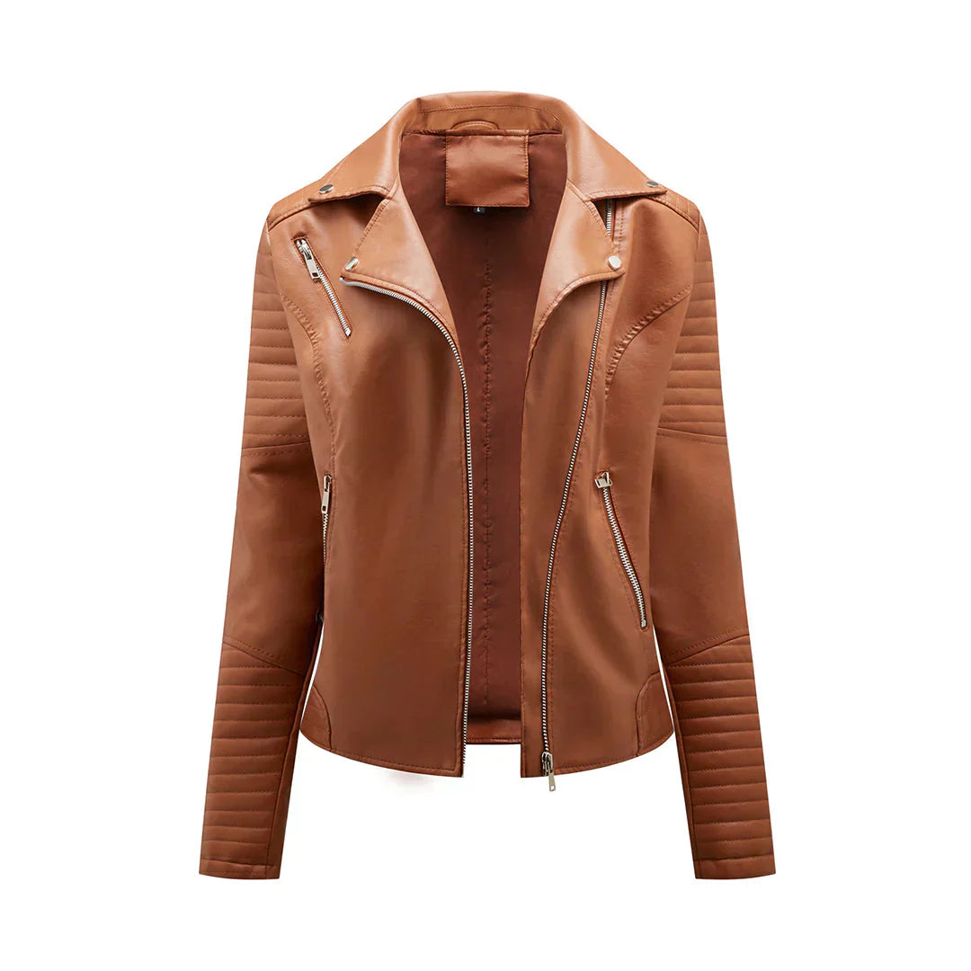 Street-wave Norie PU Leather Jacket For Women Luxury Look Durable Easy Care Quilted Shoulders