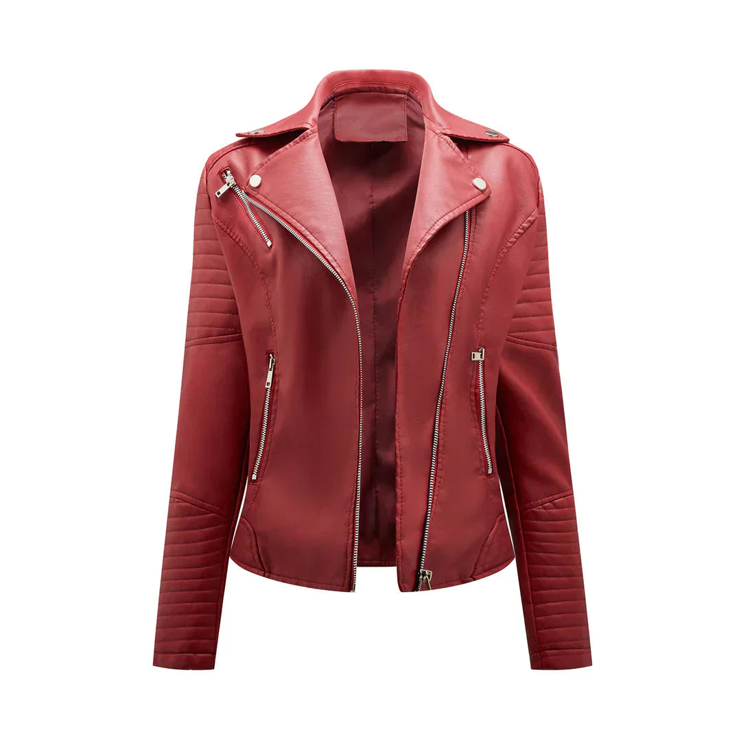 Street-wave Norie PU Leather Jacket For Women Luxury Look Durable Easy Care Quilted Shoulders