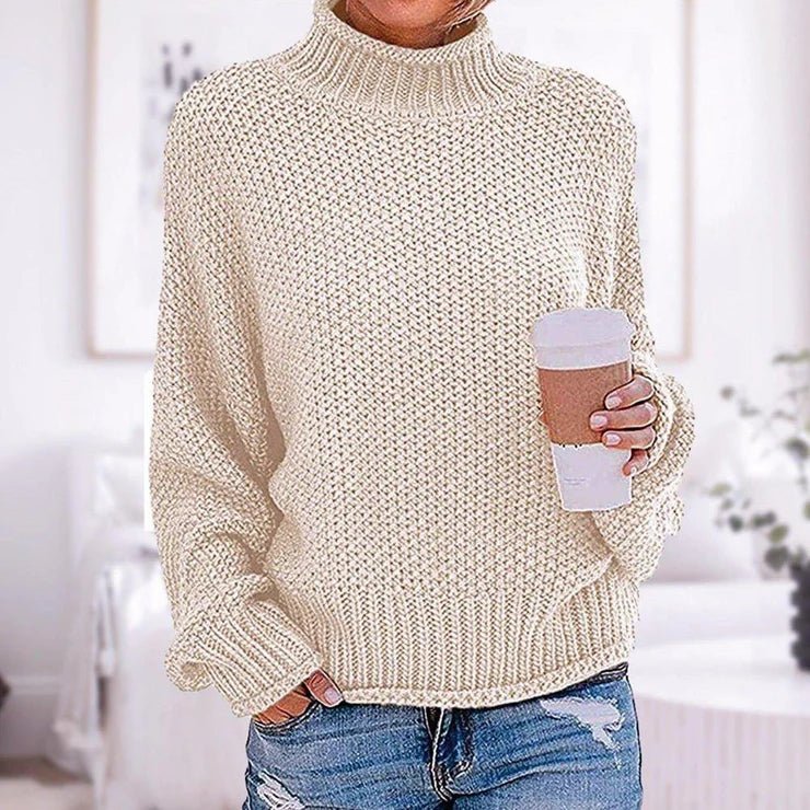 Street-wave Cozy Chunky Knit Pullover With High Rollneck For Women Warm Structured Casual Sweater