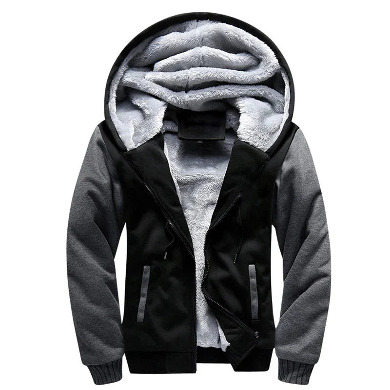 Street-Wave Jack Mens Winter Hoodie Jacket Thick Fleece Lined Warmth With Camouflage Sleeves Hooded Design