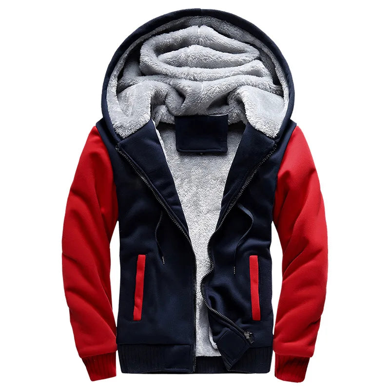 Street-Wave Jack Mens Winter Hoodie Jacket Thick Fleece Lined Warmth With Camouflage Sleeves Hooded Design