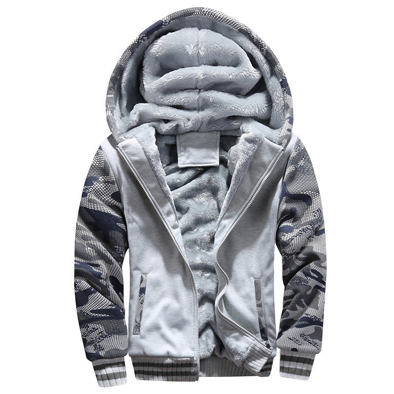 Street-Wave Jack Mens Winter Hoodie Jacket Thick Fleece Lined Warmth With Camouflage Sleeves Hooded Design