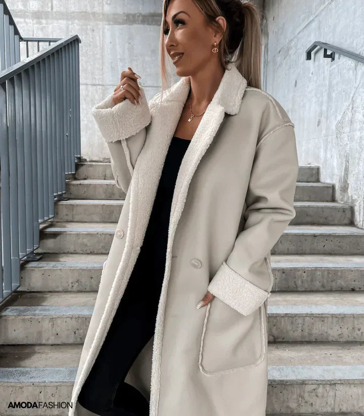 Street-wave Leather Shearling Coat With Plush Fleece Lining Ultra Cozy Warmth For Fashion-Forward Adults