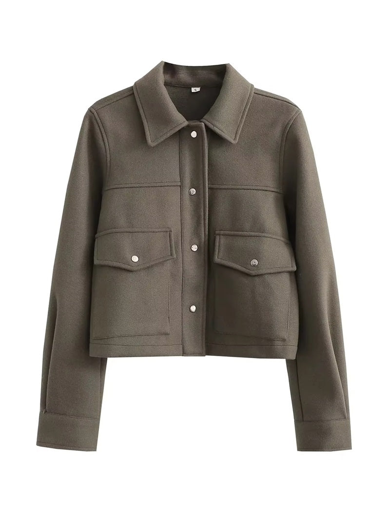 Street-wave Short Wool Jacket With Button Front Soft Stylish Everyday Essential For Modern Women