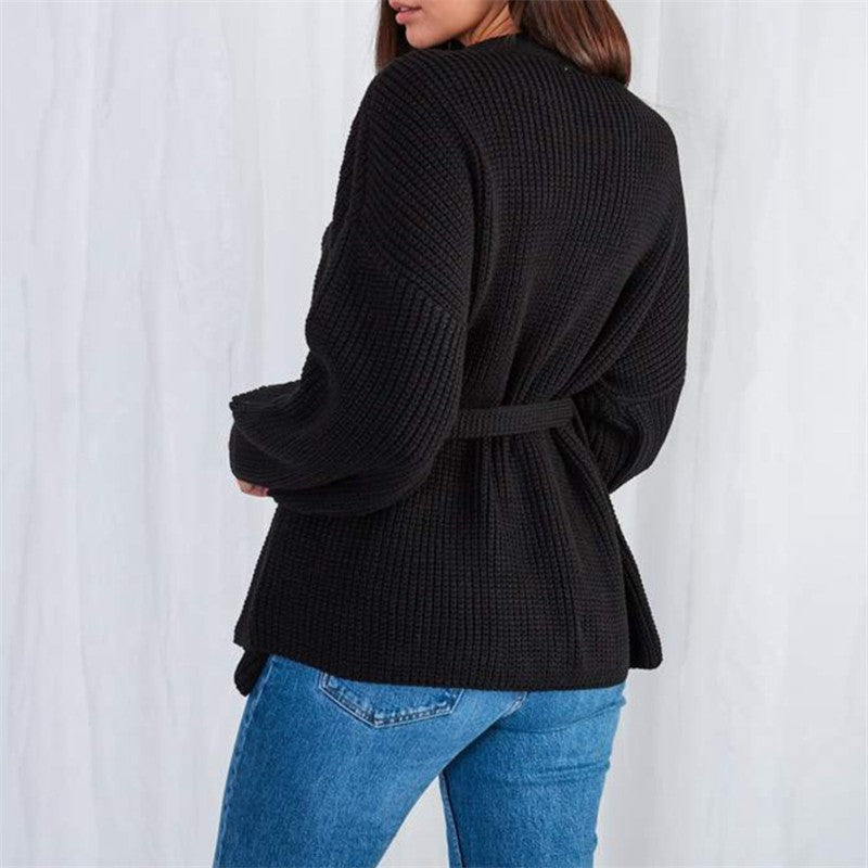 Street-Wave Women Belted Cream Knit Cardigan for Cozy Comfort and Everyday Style