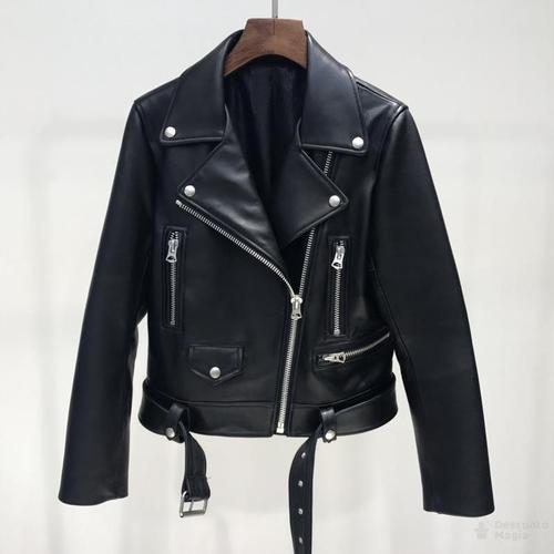 Street-wave Women's Leather Jacket Biker With Zip Front Belt Detail Premium Quality