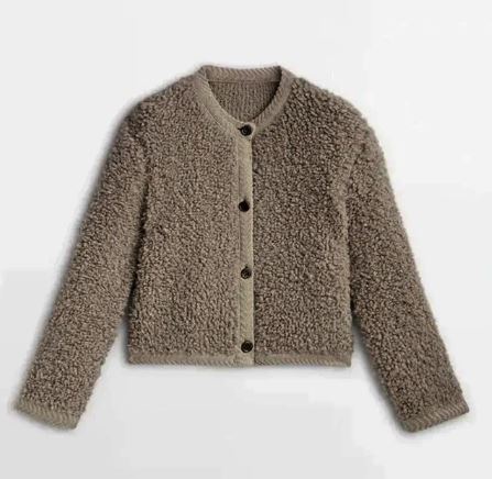 Street-wave Teddy Jacket For Women Cozy Vintage Long-Sleeve Cardigan Breathable Warmth