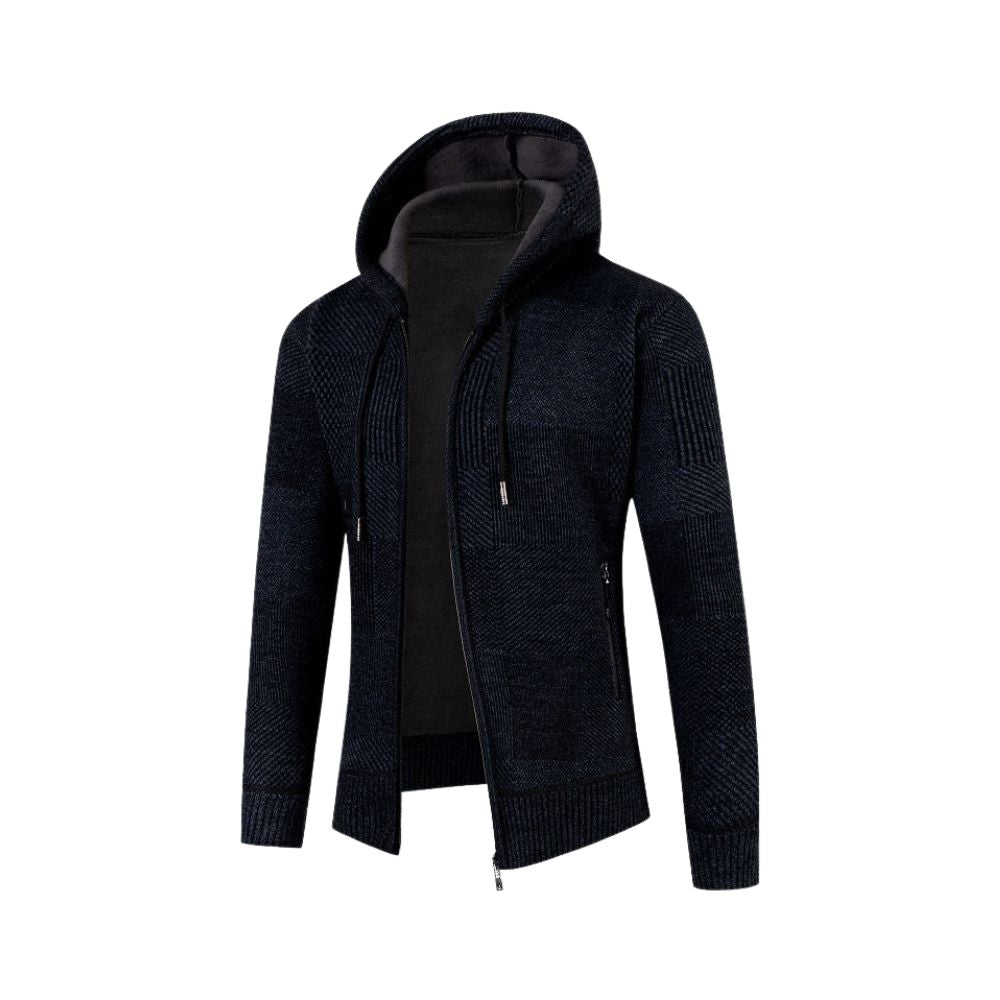 Street-Wave Men's Knit Hoodie Jacket With Adjustable Hood Cozy Breathable Cotton Blend