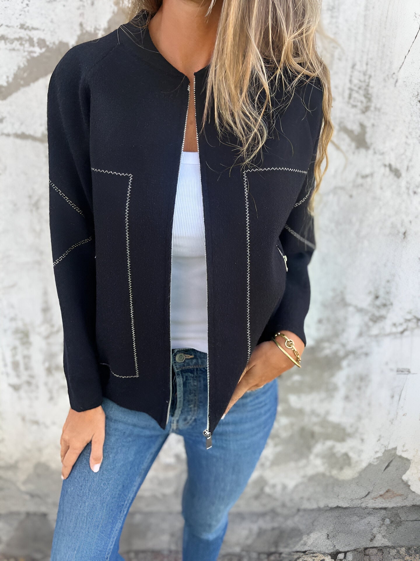 Street-wave Women Casual Zip Jacket With Pockets And Delicate Stitch Detailing For Effortless Everyday Wear