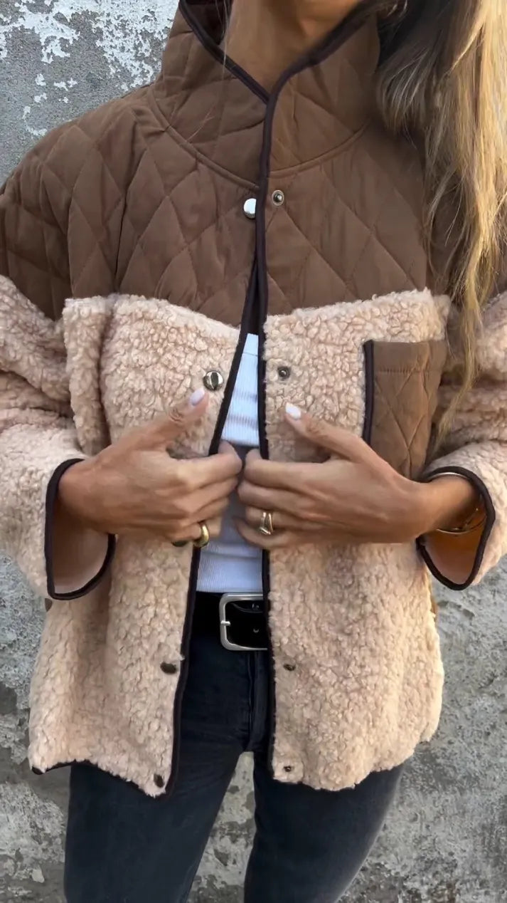 Streetwave Lambswool Coat For Women Cozy Warmth Stand Collar Single Breasted Design