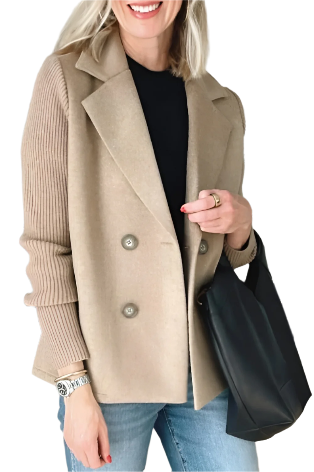 Street-wave Vegan Wool Blazer With Knit Sleeves For Modern Eco Conscious Women Effortless Style