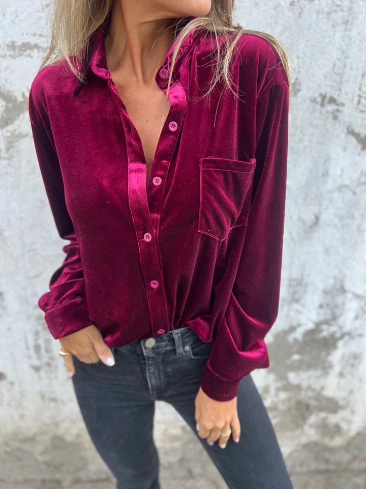 Street-Wave Velvet Blouse With Pocket For Women Soft Elegant Festive Attire Ideal For Parties