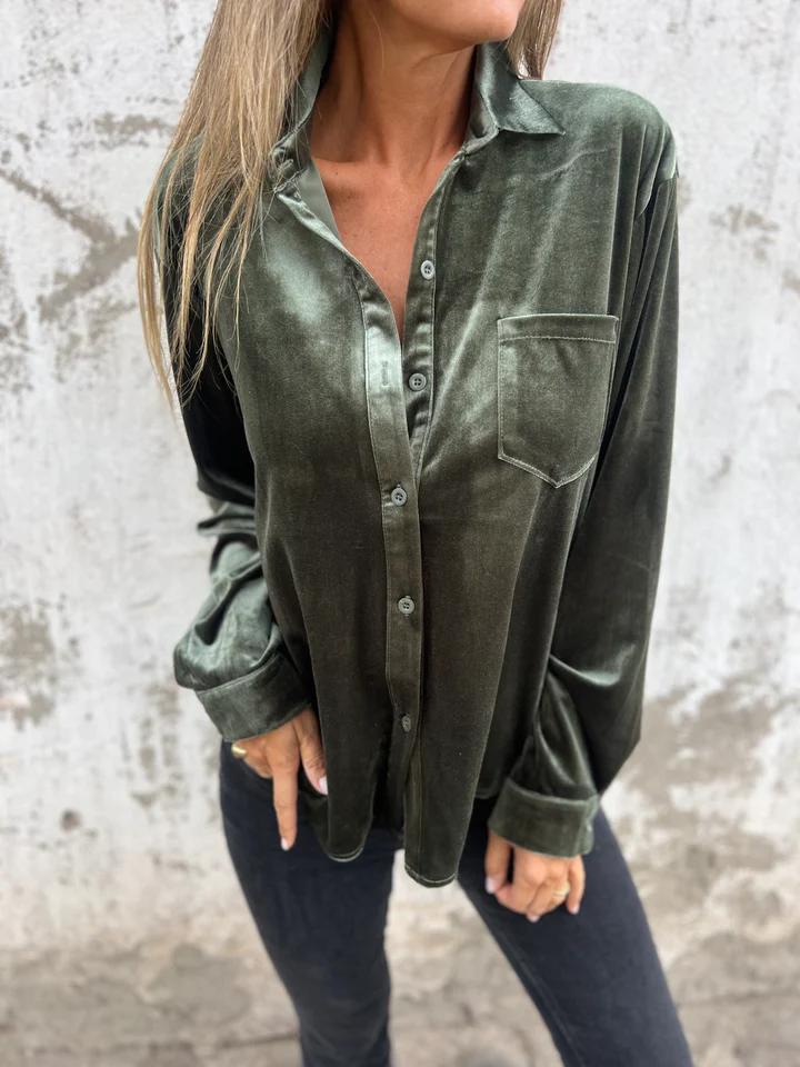 Street-Wave Velvet Blouse With Pocket For Women Soft Elegant Festive Attire Ideal For Parties