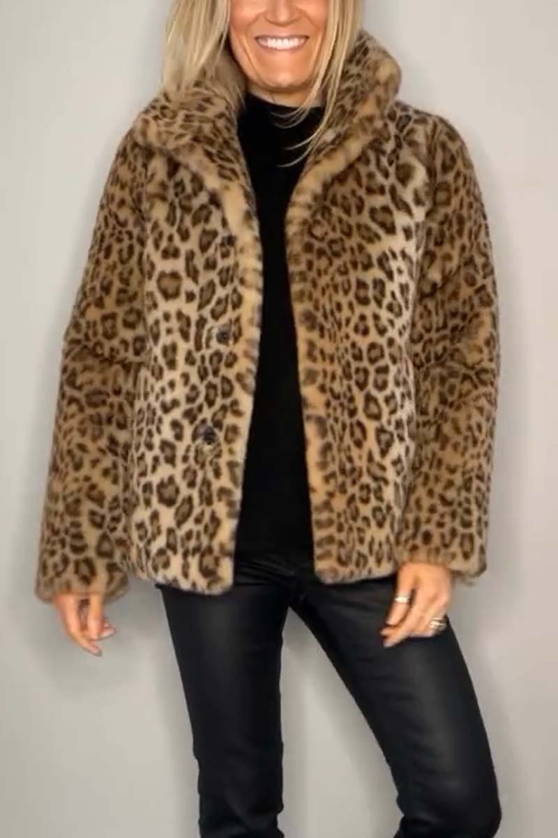 Street-wave Leopard Faux Leather Coat for Women, Warm Cozy Winter Outerwear with Statement Style