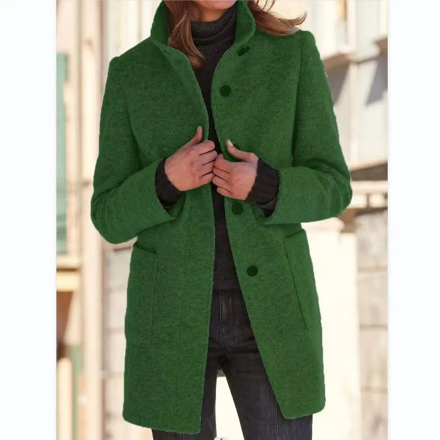 Street-Wave Women's Wool Coat With Buttons, Timeless Warmth And Chic Street Style