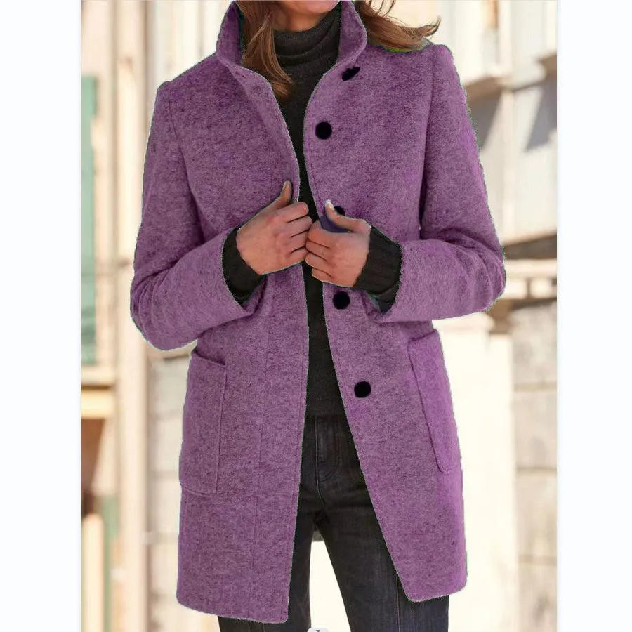 Street-wave Women's Wool Coat With Classic Buttons For Elegant Warm Winter Style