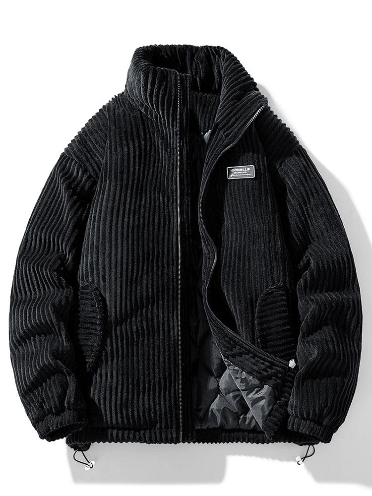 Street-wave Corduroy Puffer Jacket For Men Warm Winter Coat With Cozy Insulation And Soft Texture