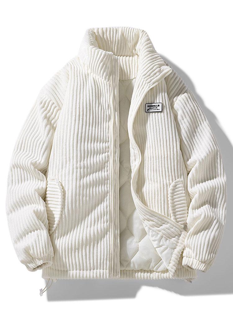 Street-wave Corduroy Puffer Jacket For Men Warm Winter Coat With Cozy Insulation And Soft Texture