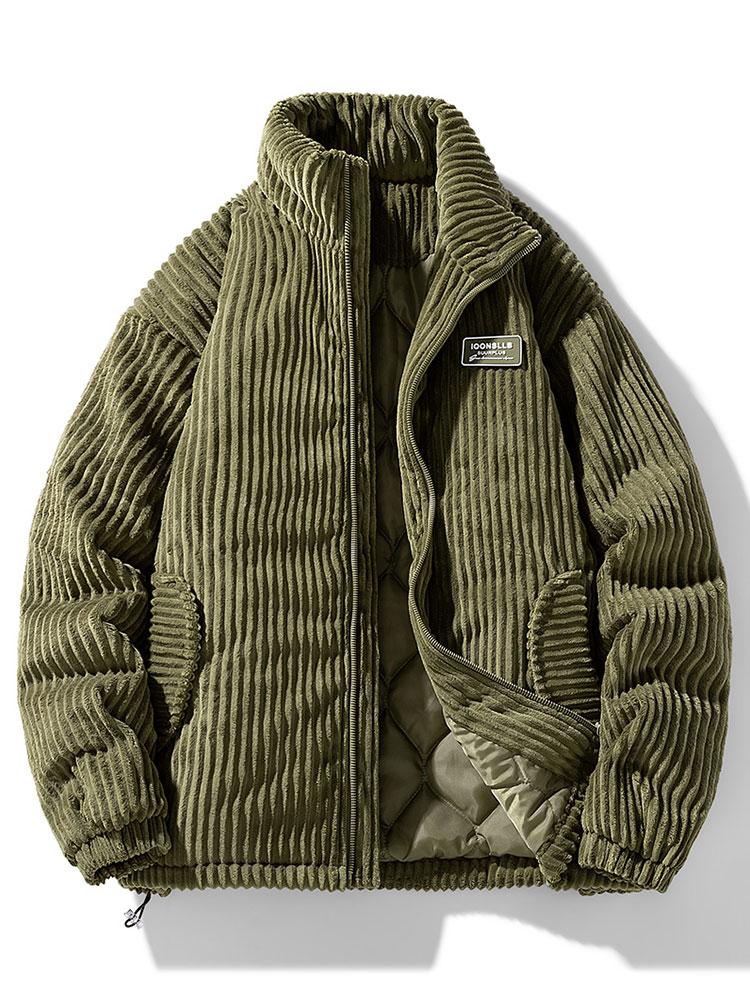 Street-wave Corduroy Puffer Jacket For Men Warm Winter Coat With Cozy Insulation And Soft Texture