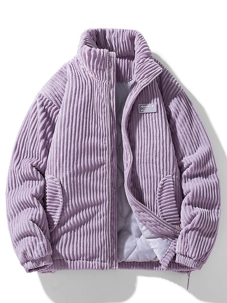 Street-wave Corduroy Puffer Jacket For Men Warm Winter Coat With Cozy Insulation And Soft Texture