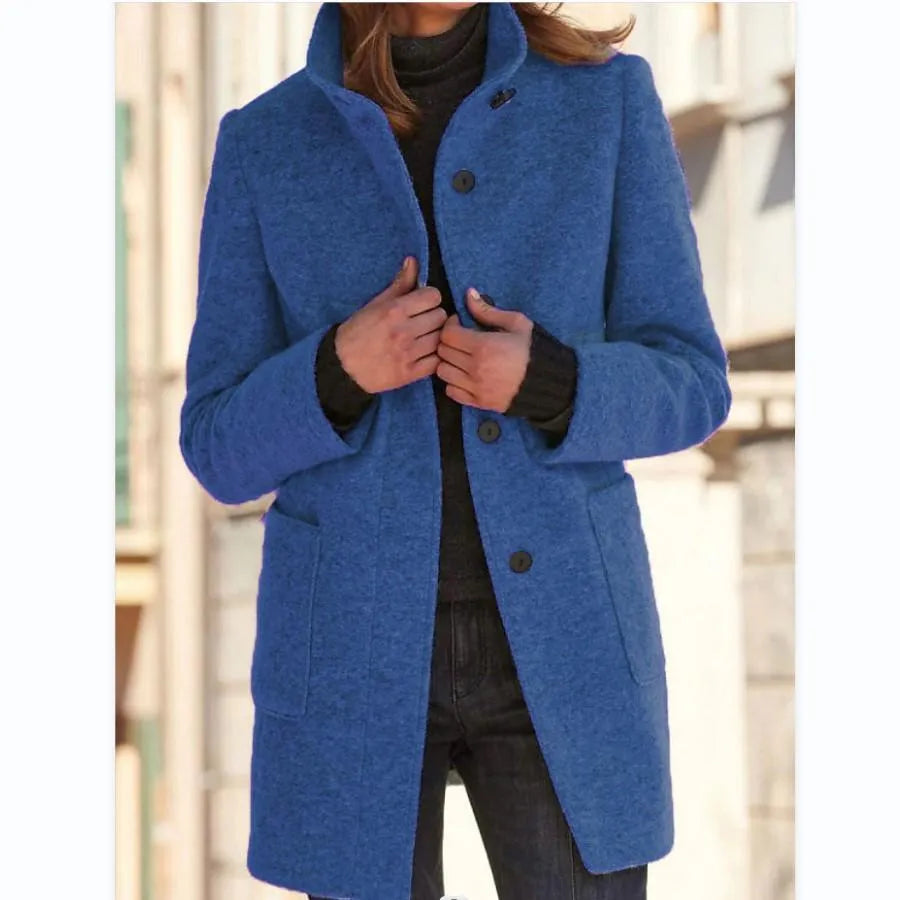 Street-Wave Women's Wool Coat With Buttons, Timeless Warmth And Chic Street Style