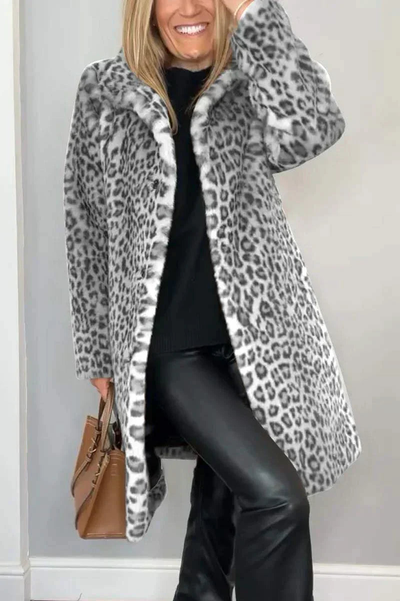 Street-wave Leopard Print Winter Coat For Women Warm Faux-Fur Lining Chic Cozy Everyday Style