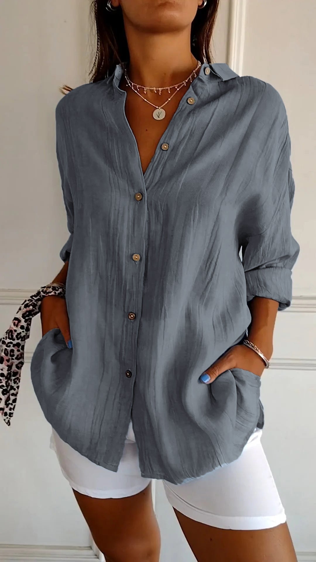 Saskia Womens Shirt Streetwave Elegant Light Blue Button Up With Ruffled Neckline For Fashion Forward Women